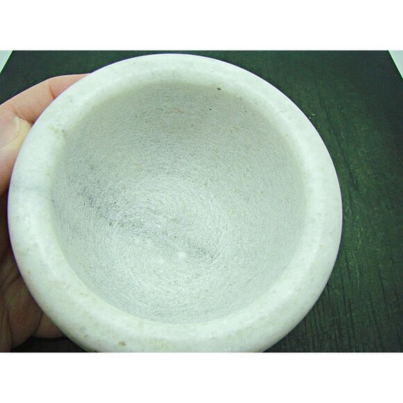 Small Mortar And Pestle Set Natural Stone Classic White Gray Marble 4x3" Herbs - Picture 4 of 9